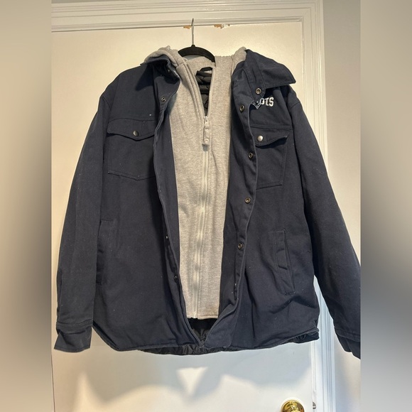 Men's XXL Dunbrooke Workwear Canvas Navy hooded jacket. New England Patriots. - Picture 2 of 15